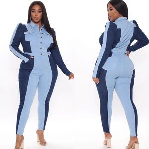 Fashion nova color block denim jumpsuit plus size